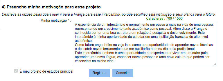 Motivação para participar do intercâmbio