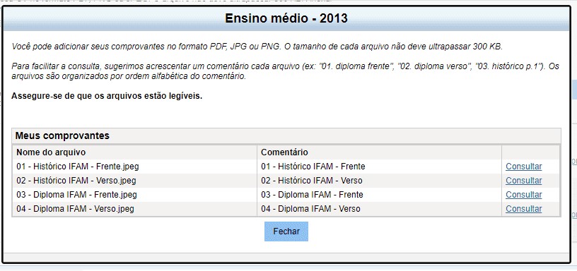 Upload de histórico e diploma escolar do ensino médio